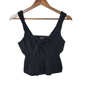 Madewell Smocked Tie-Front Tank Top Womens Size 4 Black Cotton Blend